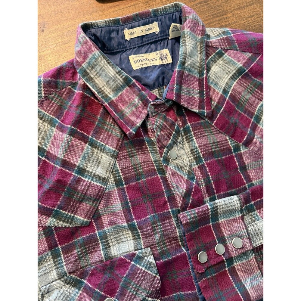 Vintage Roebucks Shirt Mens XLT Plaid Long Sleeve Snap Acrylic Outdoor XL Tall